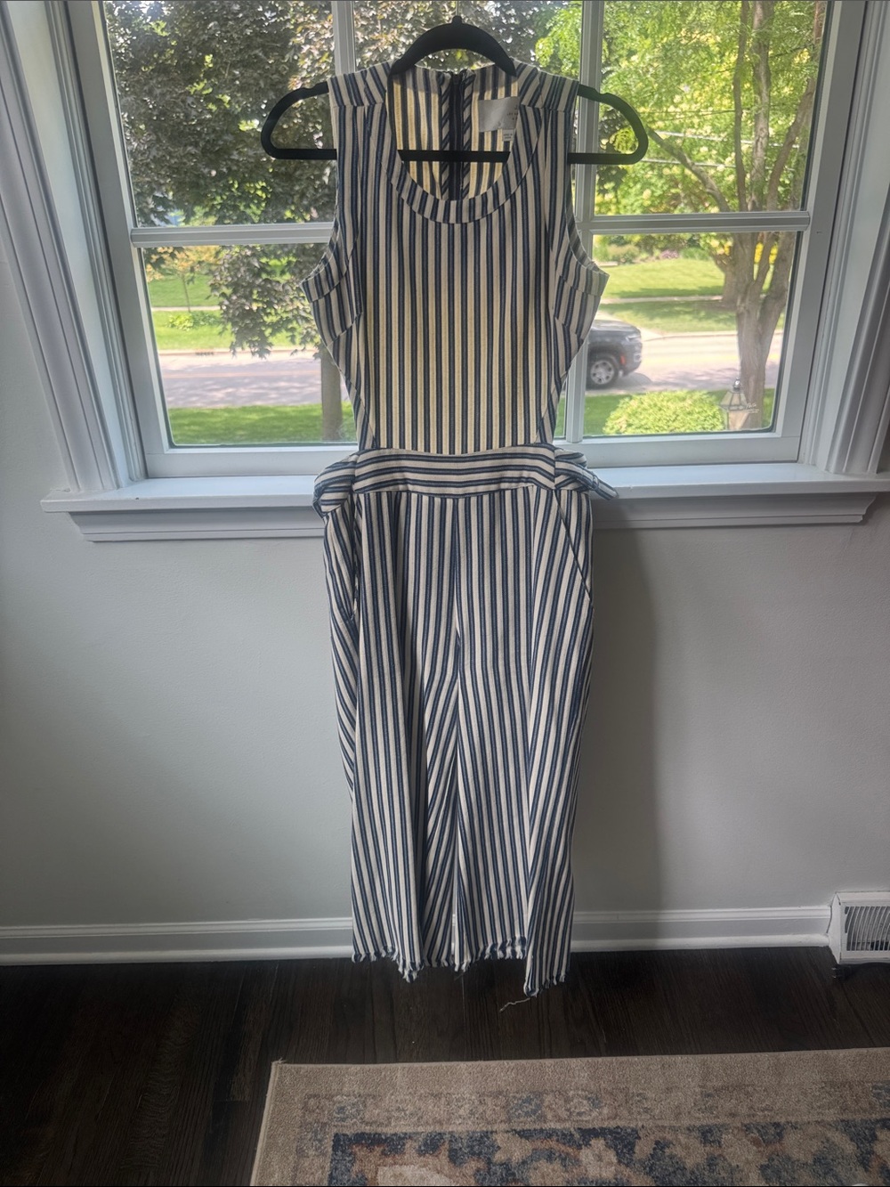 J.O.A. Navy and White Vertical Stripe Jumpsuit